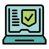 Laptop showing security check mark and data protection status vector