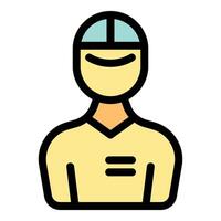 Smiling referee wearing helmet and uniform, ready for the game vector