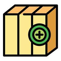 Cardboard box with green add button showing adding item to order vector