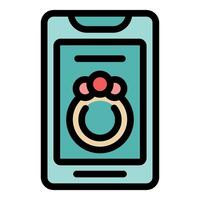 Smartphone showing a precious ring with three gems in online shopping app vector
