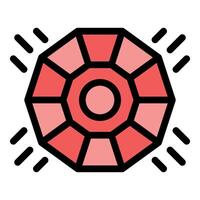 Red gemstone shining brightly with light rays emanating vector