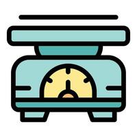 Kitchen scale displaying weight measurement, showing empty platform ready for ingredients vector