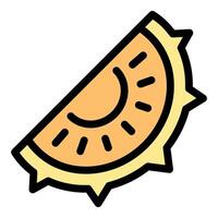 Slice of durian showing its thorns and segments in filled outline style vector