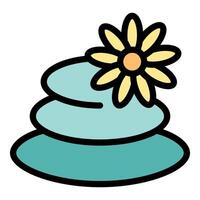 Stack of smooth stones with flower balancing on top symbolizing wellness and harmony vector