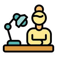 Woman sitting at desk with lamp working or studying vector