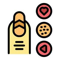 Finger pressing play, heart, and menu buttons, interactive experience vector