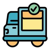 Delivery truck with check mark showing successful delivery status vector