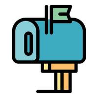 Blue mailbox with raised flag indicating new mail delivery vector