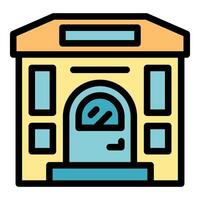 Municipal building with arched doorway and multiple windows vector