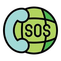 Global sos call, phone icon embracing planet earth for emergency communication vector