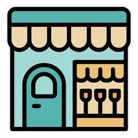 Cozy cafe storefront with display window showing delicious pastries, inviting customers inside vector