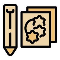 Pencil drawing crescent moon and stars on sketchpad icon vector