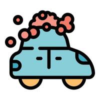 Car wash with soap suds creating bubbles on vehicle roof vector