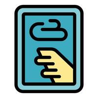 Hand interacting with digital screen showing cloud computing symbol vector