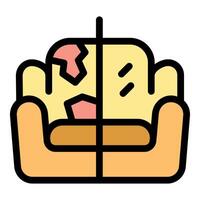 Dividing old sofa for recycling and garbage collection vector