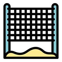 Beach volleyball net standing on sand, ready for summer games vector