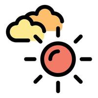Sun shining through clouds on partly cloudy day colorful icon vector