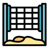 Beach volleyball net standing on sand under summer sun vector