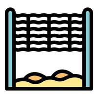 Beach volleyball net standing on sand under summer sun vector