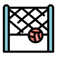 Volleyball ball passing through net during beach volleyball match vector