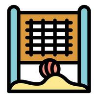 Ball landing on sand under a wooden net in a playground setting vector