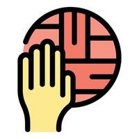 Hand touching red circular divided surface, sensory exploration or tactile interaction vector