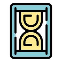 Hourglass measuring time with falling sand inside frame vector