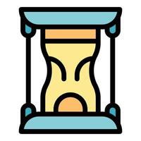 Hourglass measuring time with falling sand in frame structure vector