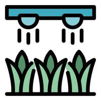 Smart irrigation system watering green grass in modern agriculture vector