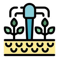 Smart farm irrigation system watering seedlings in the ground vector