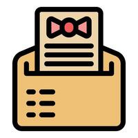 Envelope containing invitation card with bow tie icon, sending special event communication vector