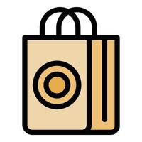 Shopping bag with handles and circle logo representing retail commerce vector