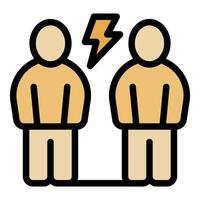 Two people facing each other having a conflict symbolized by a lightning bolt vector