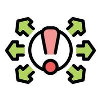 Warning sign surrounded by arrows pointing in different directions vector