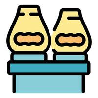 Peanut butter production line processing jars in food factory vector