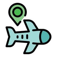 Airplane flying to destination with location pin showing travel route vector