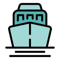 Passenger ferry boat sailing on waterway front view icon vector