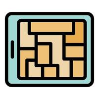 Tablet showing a puzzle game interface with geometric shapes vector