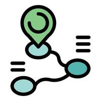 Location pin connecting points on a digital map showing a route vector