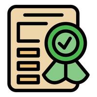 Approved document with green check mark and ribbon, quality assurance and success vector