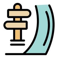 Wooden signpost showing directions near waterfall in nature reserve vector