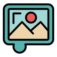 Digital photo frame showing sun and mountains with pinned corner vector