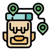 Backpack with navigation pins tracking hiking trail vector