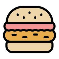 Delicious hamburger with sesame bun, patty, and sauce icon vector