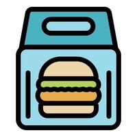 Burger showing through transparent cardboard box packaging vector