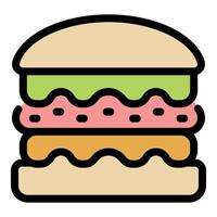 Delicious burger with meat, cheese, salad, and sauce layered between buns vector