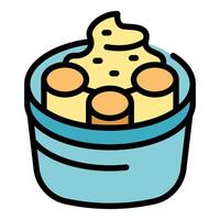 Plastic container holding churros and cream filling vector