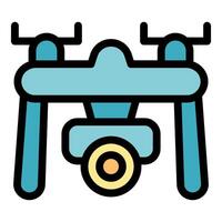 Drone hovering and recording with camera, modern technology for aerial photography vector