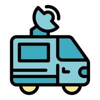 News van broadcasting live with satellite dish transmitting signals vector