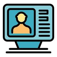 Computer monitor displaying user profile information with buttons for navigation vector